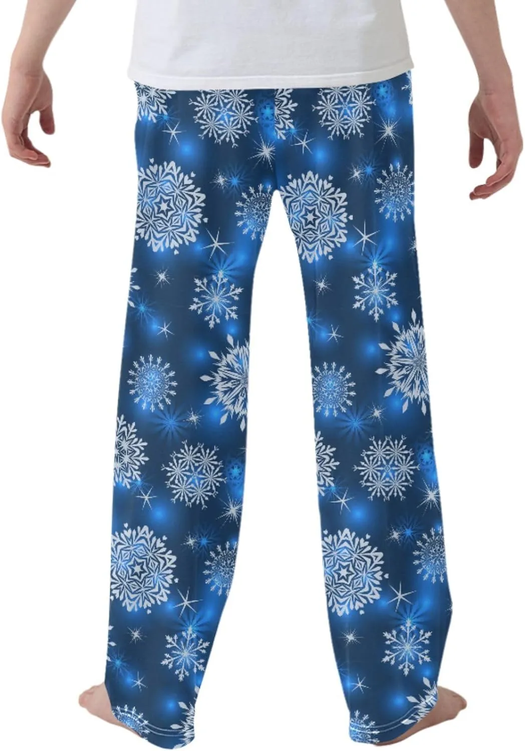 Pigsaly Boys' Pajama Bottoms Winter White Snowflake Long Bottoms Geometric Star Jogger Pants Elastic Waist Trousers S