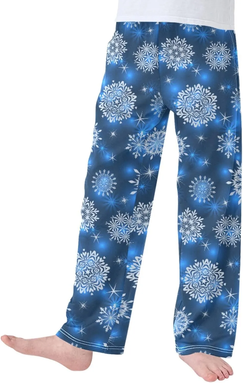 Pigsaly Boys' Pajama Bottoms Winter White Snowflake Long Bottoms Geometric Star Jogger Pants Elastic Waist Trousers S