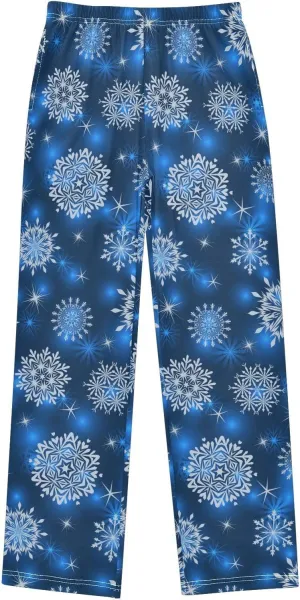 Pigsaly Boys' Pajama Bottoms Winter White Snowflake Long Bottoms Geometric Star Jogger Pants Elastic Waist Trousers S