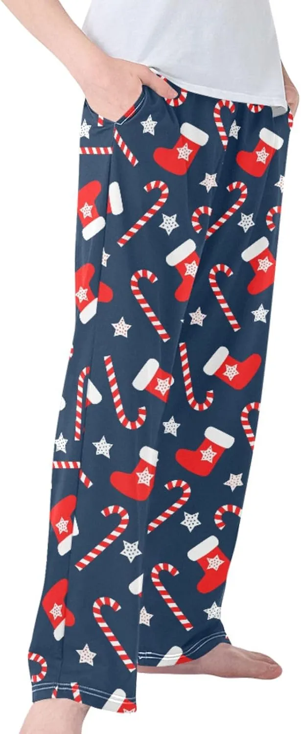 Pigsaly Boys' Pajama Bottoms Xmas Socks Candy Canes Long Bottoms Christmas Star Snowflake Jogger Pants S