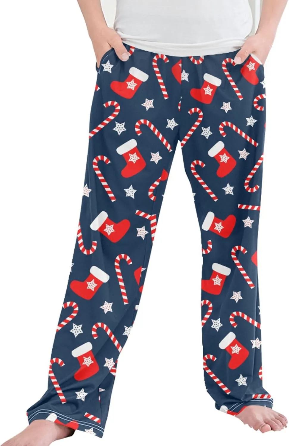 Pigsaly Boys' Pajama Bottoms Xmas Socks Candy Canes Long Bottoms Christmas Star Snowflake Jogger Pants S