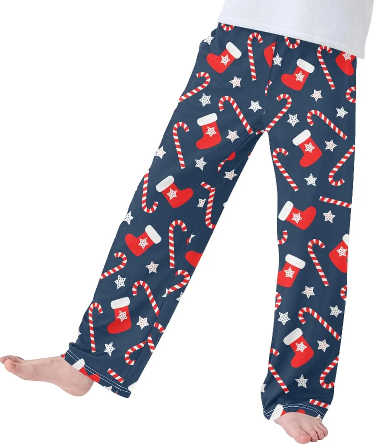 Pigsaly Boys' Pajama Bottoms Xmas Socks Candy Canes Long Bottoms Christmas Star Snowflake Jogger Pants S