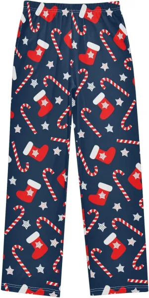 Pigsaly Boys' Pajama Bottoms Xmas Socks Candy Canes Long Bottoms Christmas Star Snowflake Jogger Pants S