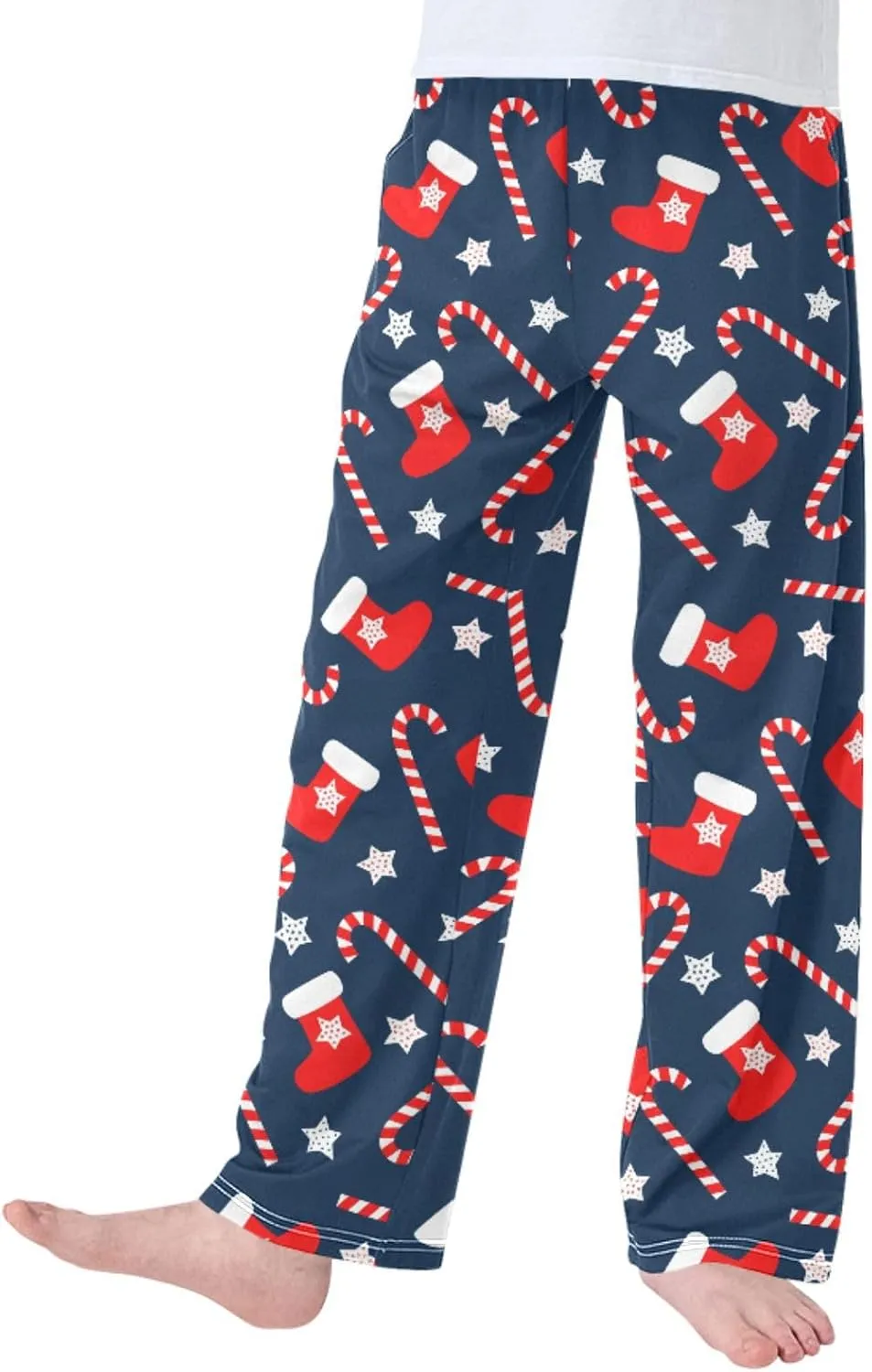 Pigsaly Boys' Pajama Bottoms Xmas Socks Candy Canes Long Bottoms Christmas Star Snowflake Jogger Pants S