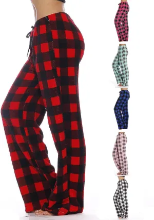 Plaid Pajama Pants Women Comfy Flannel Buffalo Plaid Pj Pants Drawstring Wide Leg Lounge Pants Pajamas Bottoms