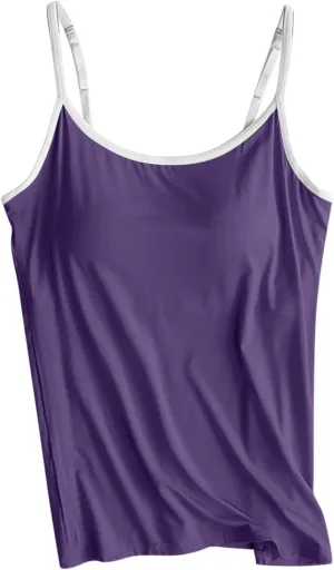 Plus Size Tank Tops with Built in Bras Spaghetti Strap Adjustable Casual Smooth Fashion Workout Athletic Camisole