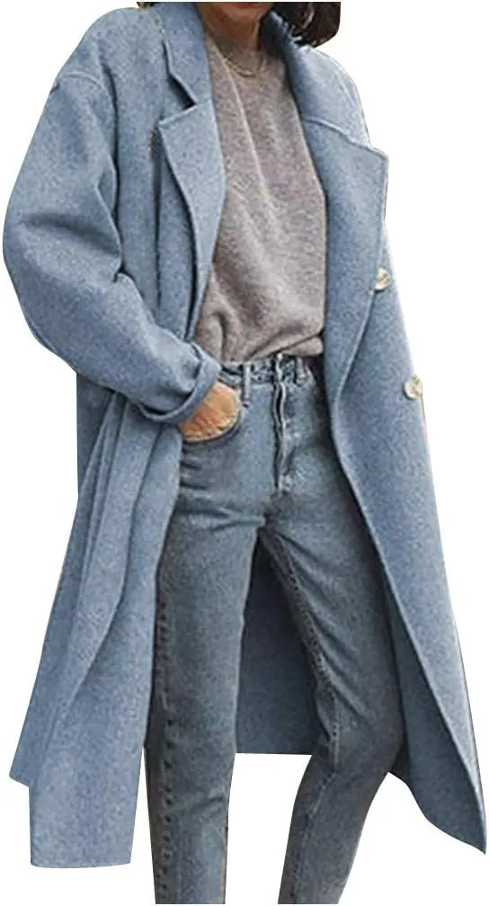 Plus Size Trench Coats for Women Fall Winter Business Casual Oversized Jackets Long Sleeve Lapel Collar Wool Coat