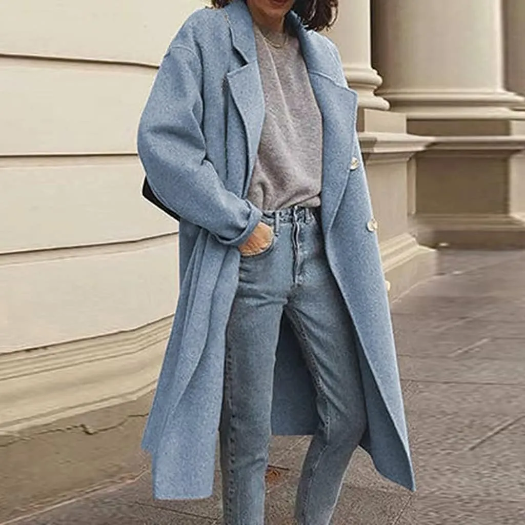 Plus Size Trench Coats for Women Fall Winter Business Casual Oversized Jackets Long Sleeve Lapel Collar Wool Coat