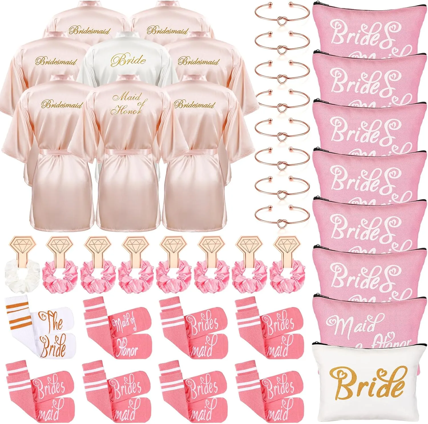 Ramede 40 Pcs Bride Bridesmaid Robes Set Bridal Party Silk Satin Robes for Wedding Bridal Shower Bachelorette Party