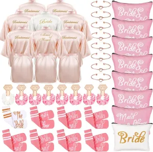 Ramede 40 Pcs Bride Bridesmaid Robes Set Bridal Party Silk Satin Robes for Wedding Bridal Shower Bachelorette Party