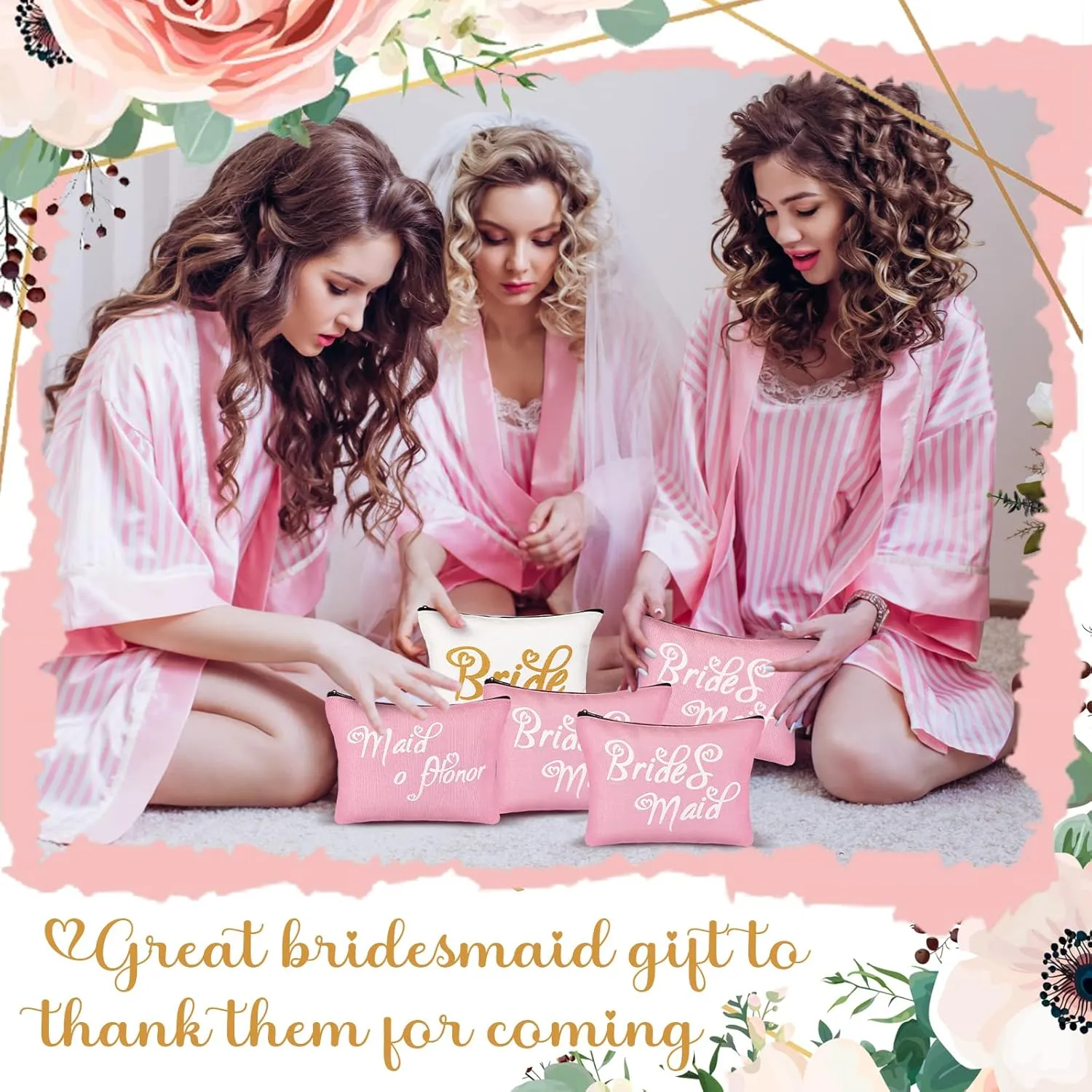 Ramede 40 Pcs Bride Bridesmaid Robes Set Bridal Party Silk Satin Robes for Wedding Bridal Shower Bachelorette Party