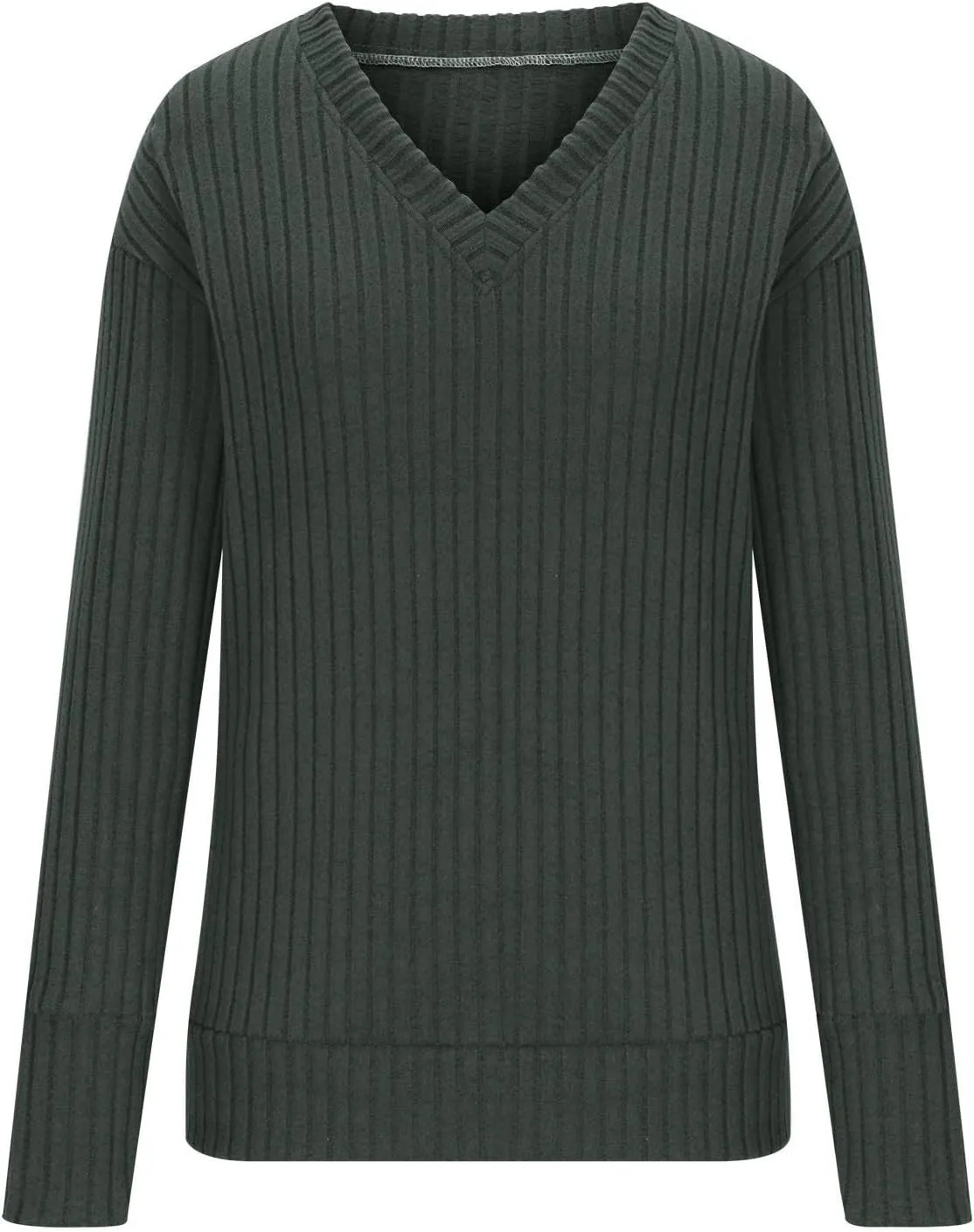 Ribbed Long Sleeve Tops for Women Casual Comfy Solid V Neck Pullover Tunics Tops Spring Fashion Loose Fit T Shirts