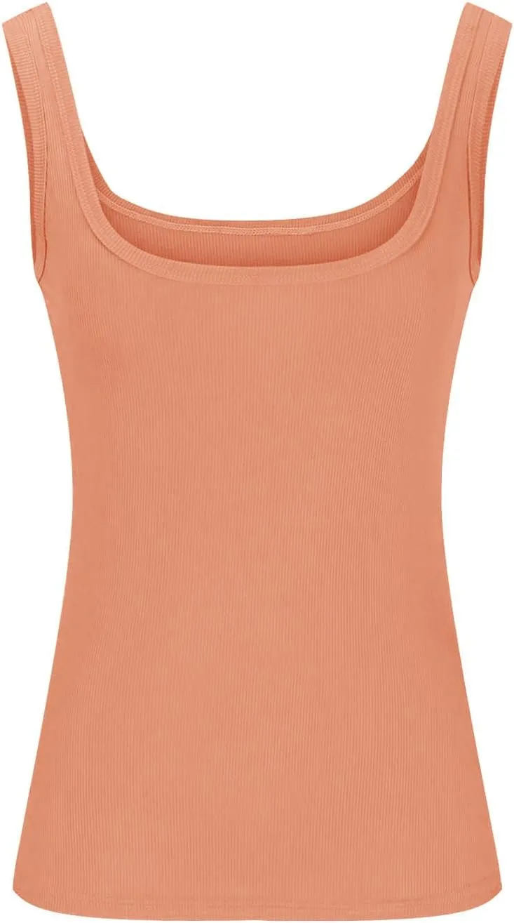 Ribbed Tank Tops for Women Sleeveless Camisole Shirt Lightweight Workout Shirts Slim Fit Square Neck Tank Top