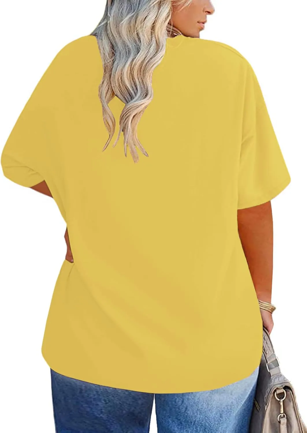 ROSRISS Plus-Size Tops for Women Oversized V Neck Shirts Drop Shoulder Tunics XL-5XL