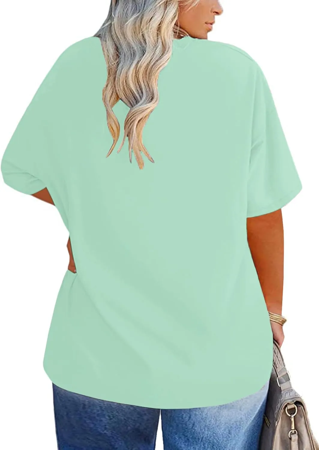 ROSRISS Plus-Size Tops for Women Oversized V Neck Shirts Drop Shoulder Tunics XL-5XL