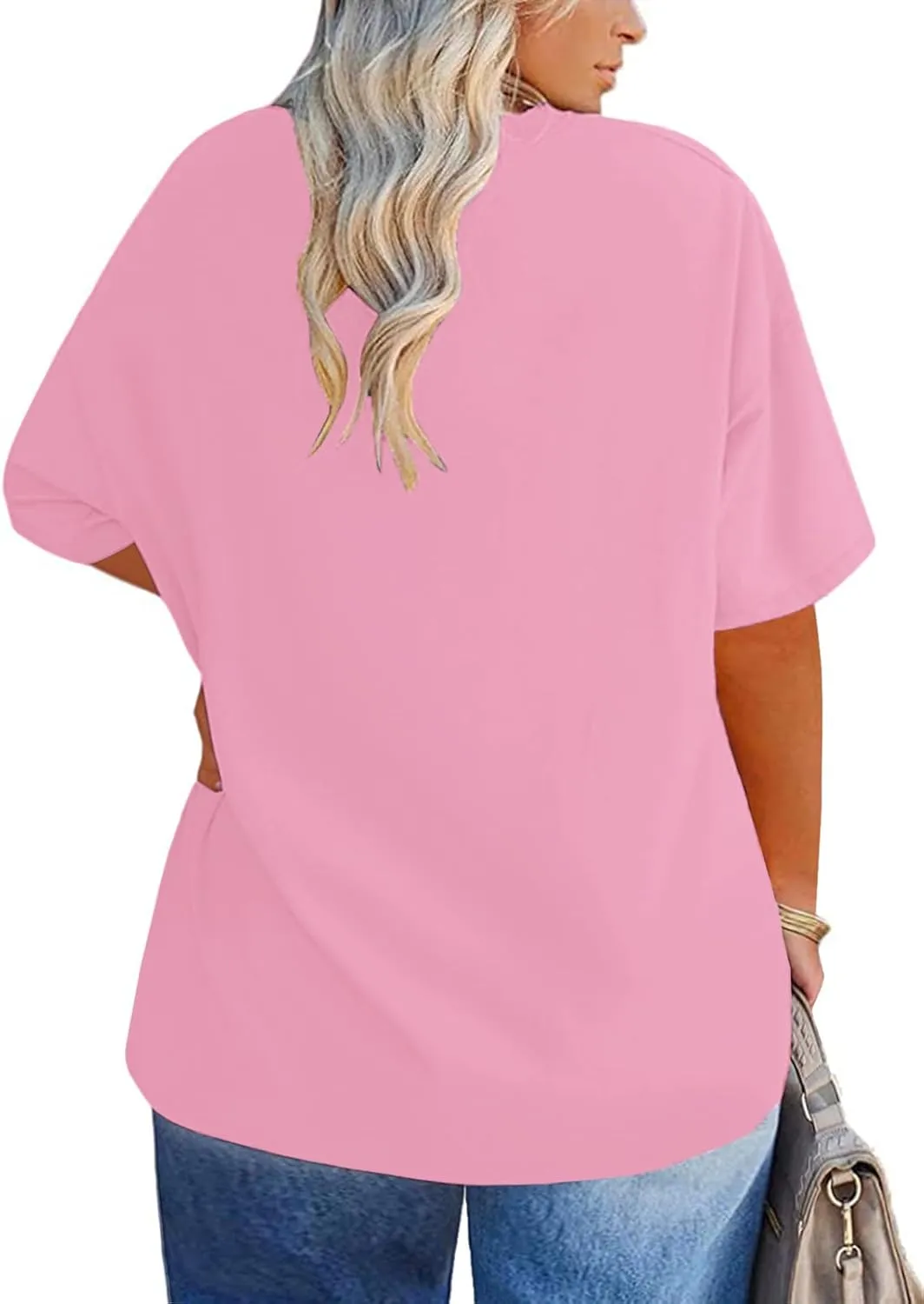 ROSRISS Plus-Size Tops for Women Oversized V Neck Shirts Drop Shoulder Tunics XL-5XL