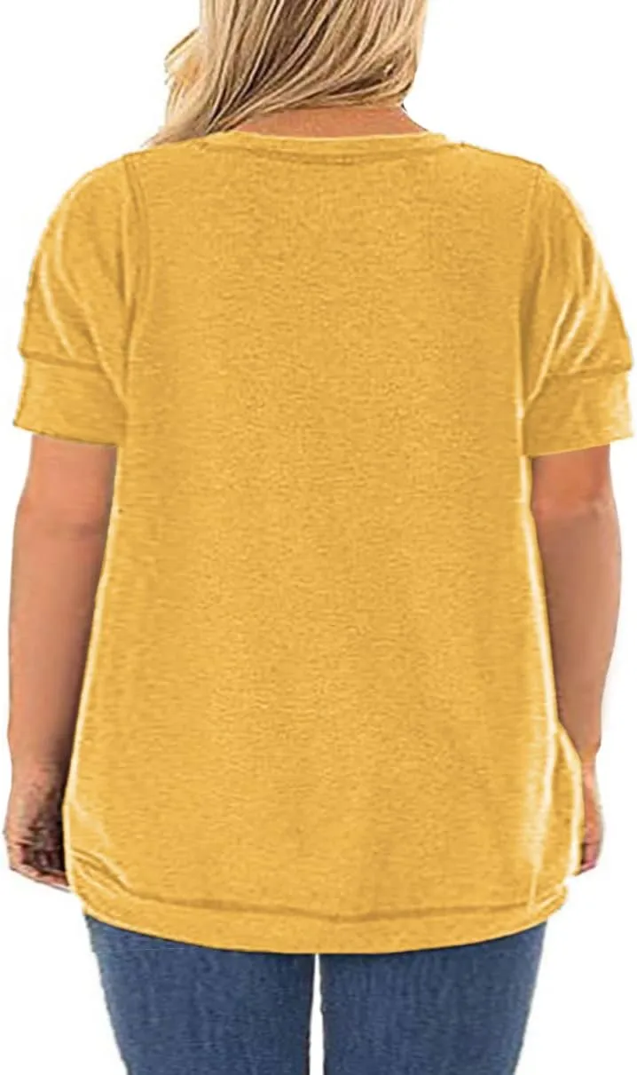 ROSRISS Womens Plus Size Tops Casual Short Sleeve Side Split Tunics Shirts