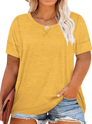 ROSRISS Womens Plus Size Tops Casual Short Sleeve Side Split Tunics Shirts