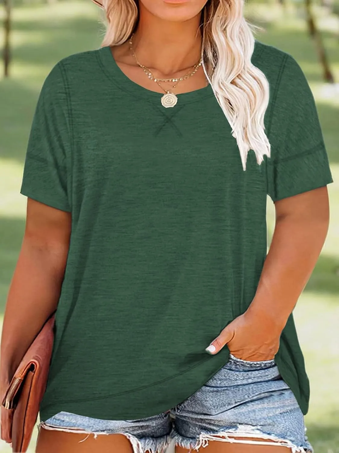 ROSRISS Womens Plus Size Tops Casual Short Sleeve Side Split Tunics Shirts