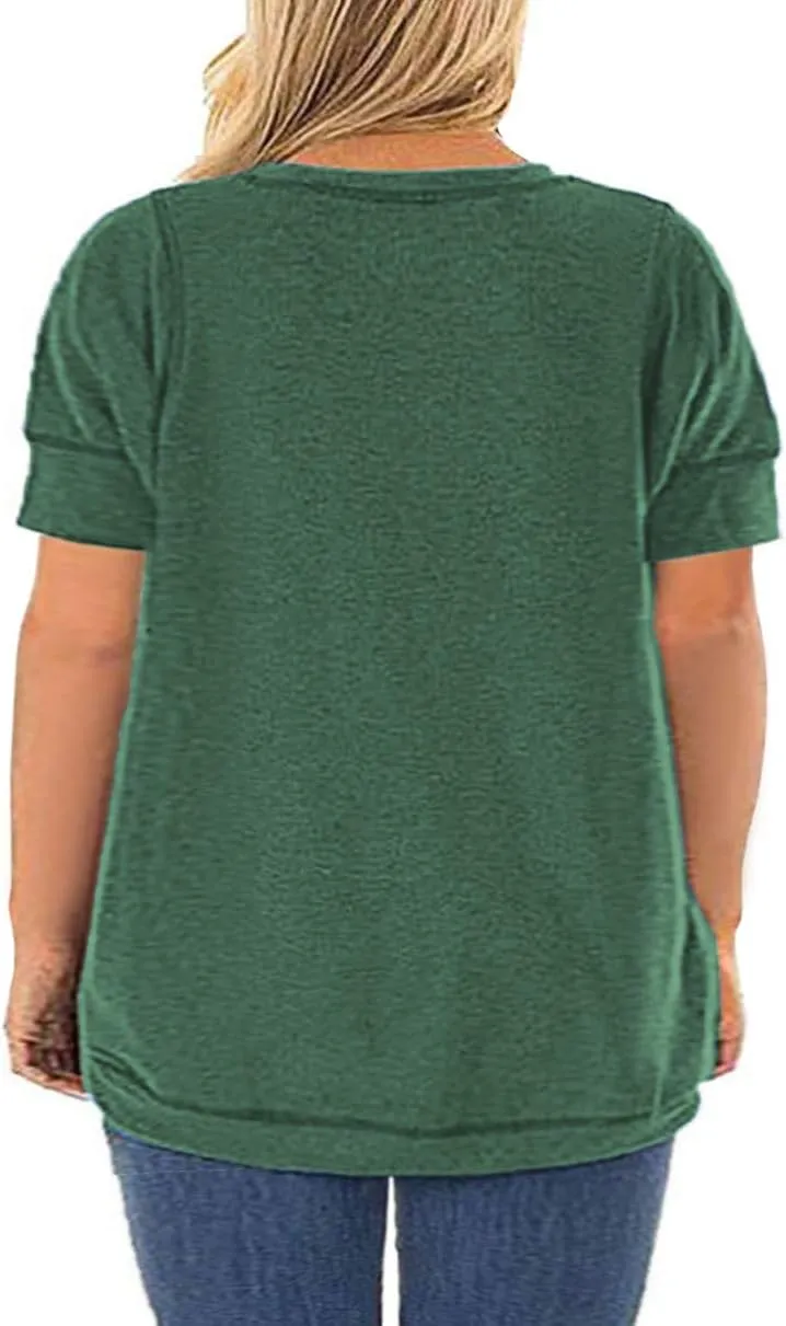 ROSRISS Womens Plus Size Tops Casual Short Sleeve Side Split Tunics Shirts