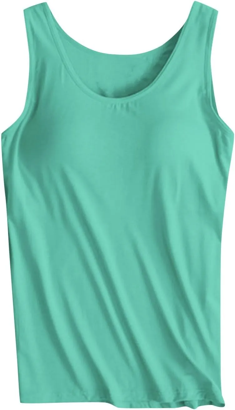 Shelf Bra Tanks for Women Summer Trendy Padded Tank Tops Basic Classic Cozy Undershirts Outfit with Built in Bras