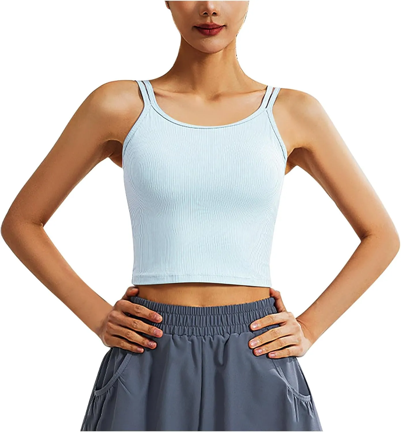Sports Bras for Women Double Shoulder Strap Quick-Dry Workout Crop Cute Tank Tops Camisole Yoga Fitness Running Gym