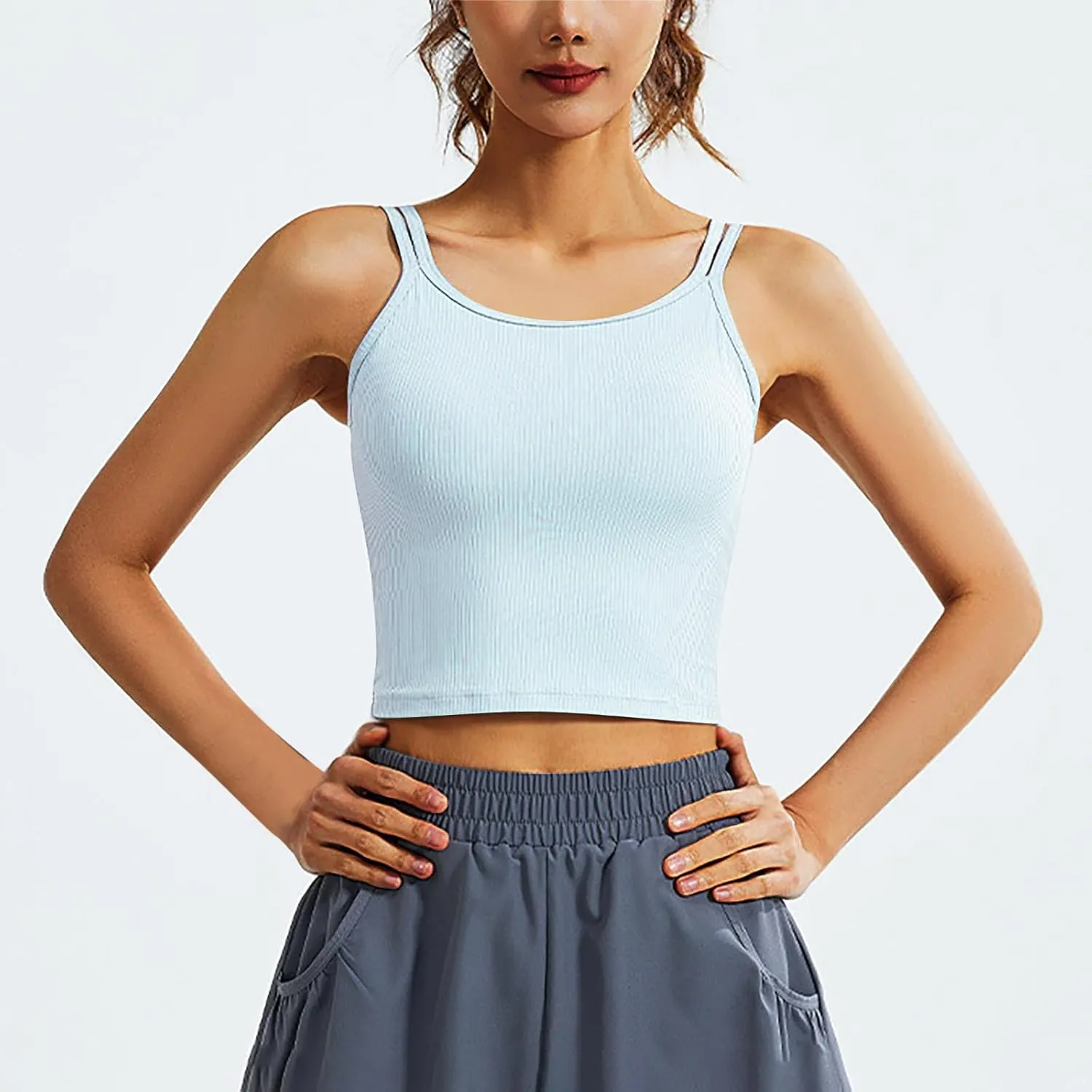Sports Bras for Women Double Shoulder Strap Quick-Dry Workout Crop Cute Tank Tops Camisole Yoga Fitness Running Gym