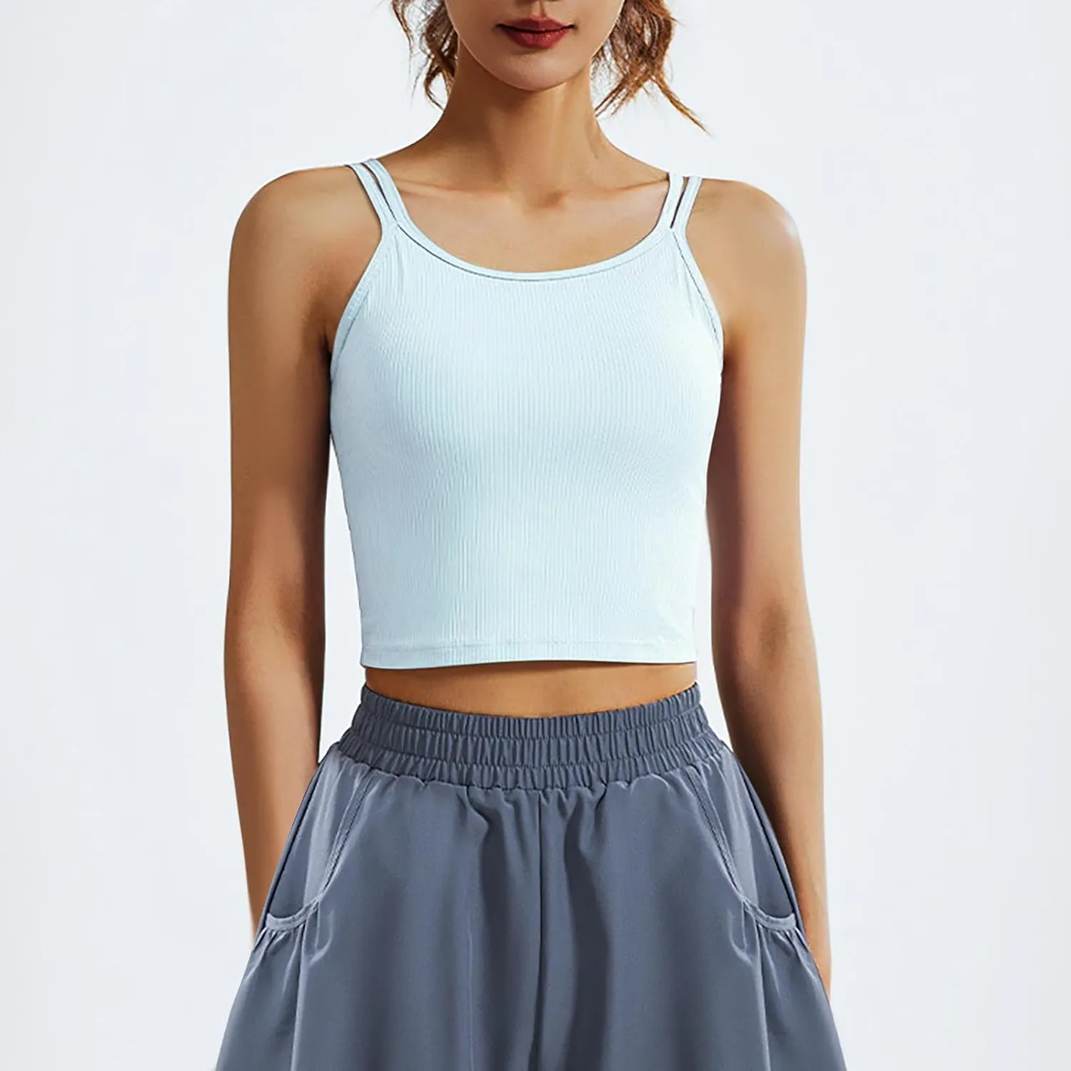 Sports Bras for Women Double Shoulder Strap Quick-Dry Workout Crop Cute Tank Tops Camisole Yoga Fitness Running Gym