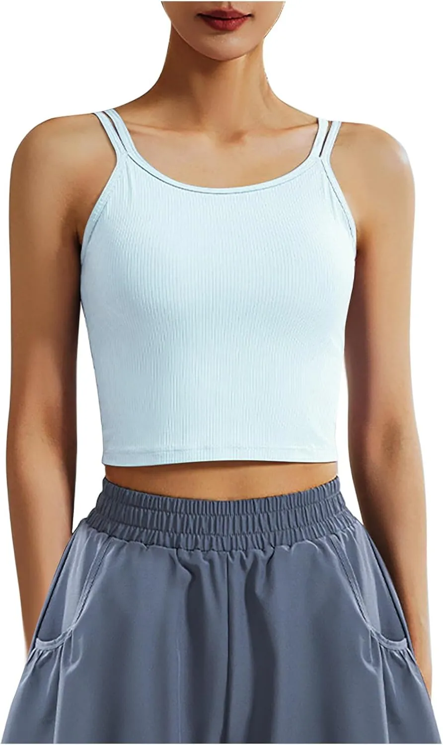 Sports Bras for Women Double Shoulder Strap Quick-Dry Workout Crop Cute Tank Tops Camisole Yoga Fitness Running Gym