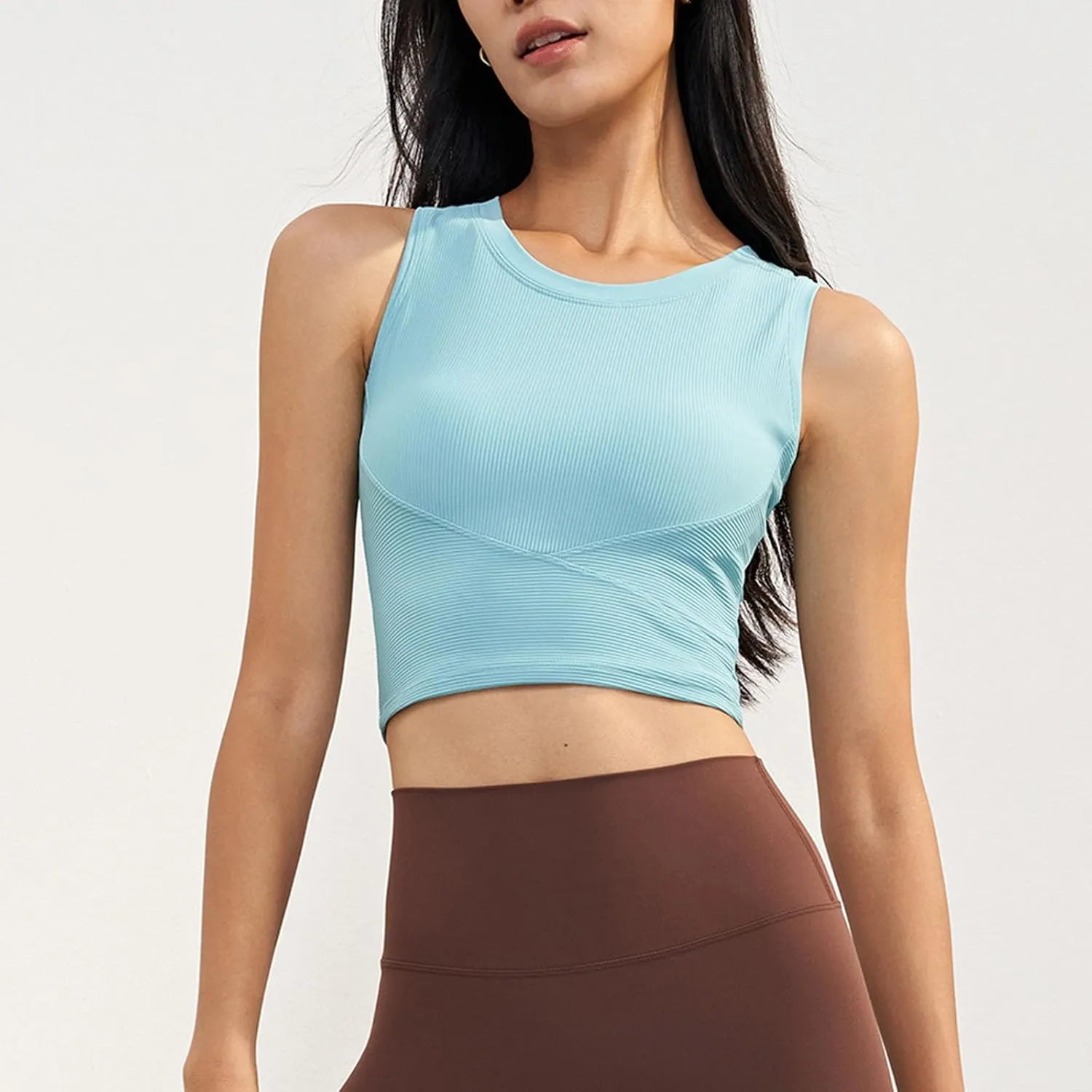 Sports Tanks Tops for Women Turtleneck Wide Strap Racerback Crop Top Stretchy Fitness Workout Yoga Shirts Outfit