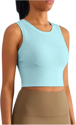 Sports Tanks Tops for Women Turtleneck Wide Strap Racerback Crop Top Stretchy Fitness Workout Yoga Shirts Outfit