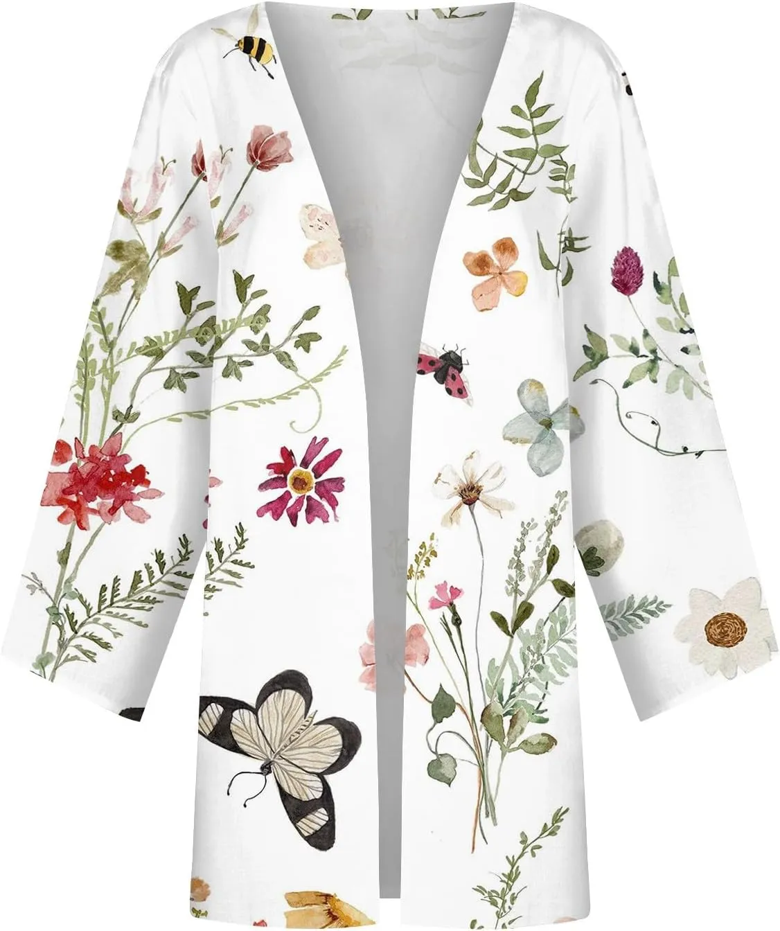 Spring Cardigans for Women 2025 Floral Printed Casual Loose Cardigans 3/4 Sleeve Hide Belly Open Front Cardigan