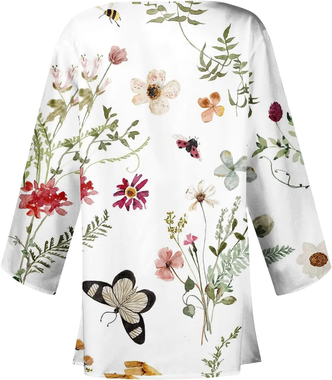 Spring Cardigans for Women 2025 Floral Printed Casual Loose Cardigans 3/4 Sleeve Hide Belly Open Front Cardigan