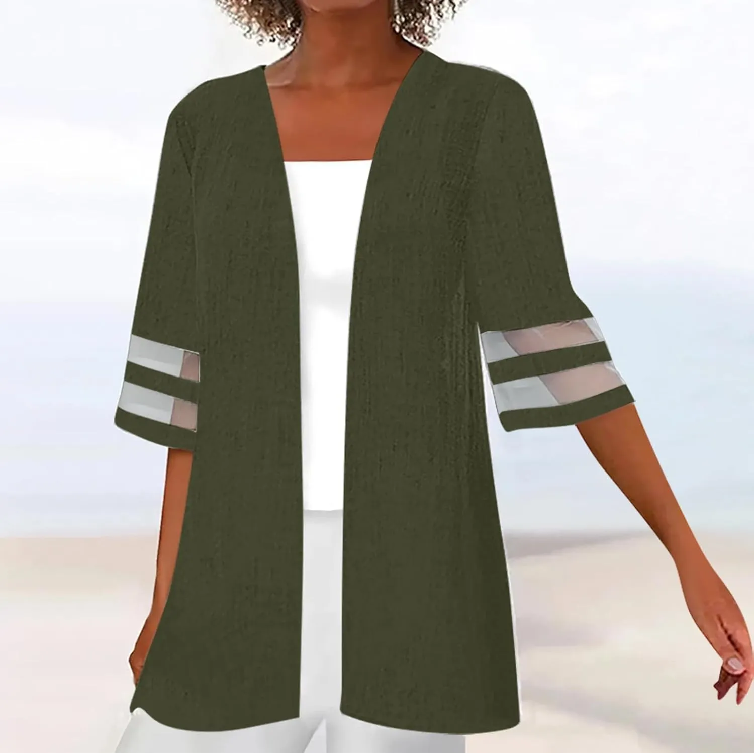 Spring Cardigans for Women 2025 Floral Printed Trendy Open Front Cardigan 3/4 Sleeve Trendy Elegant Cardigans