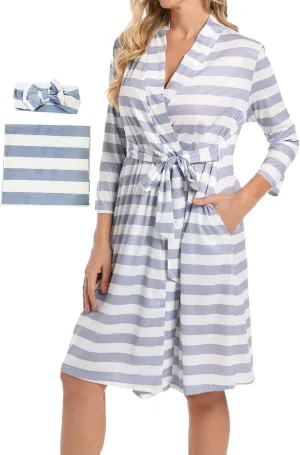 SUFEINI Maternity Robes and Matching Swaddle Blanket Set, Mommy Women Bathrobe Postpartum Robe