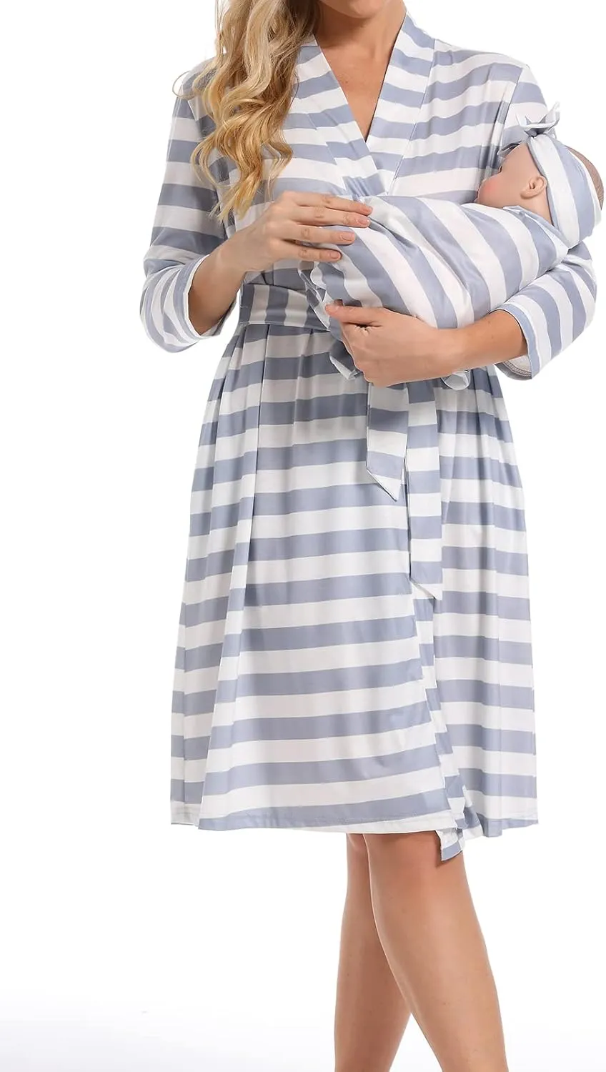 SUFEINI Maternity Robes and Matching Swaddle Blanket Set, Mommy Women Bathrobe Postpartum Robe