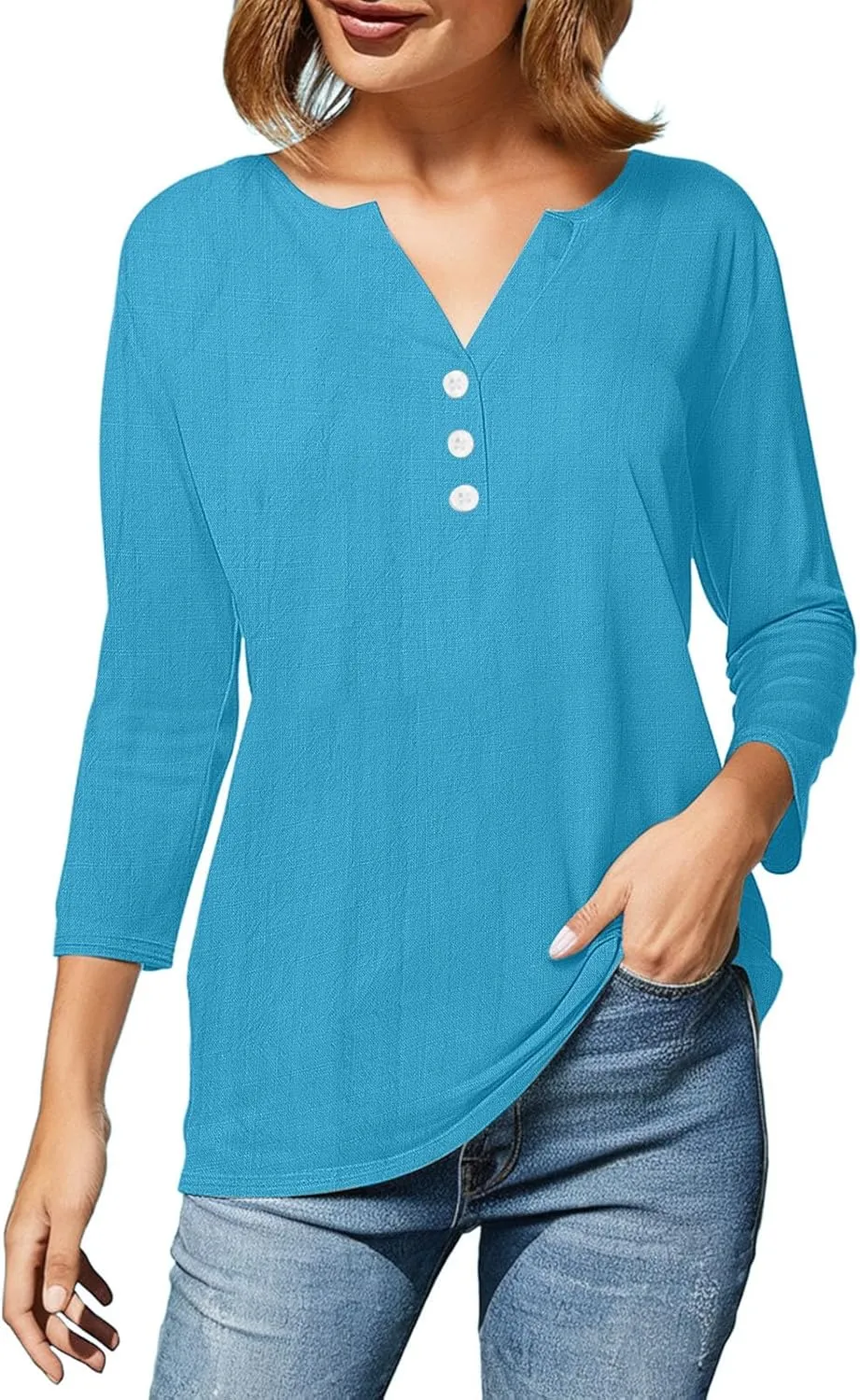 Summer Cotton Linen Shirts for Women 2025 Casual 3/4 Sleeve Tunic Shirts Spring Vacation Fashion Clothes