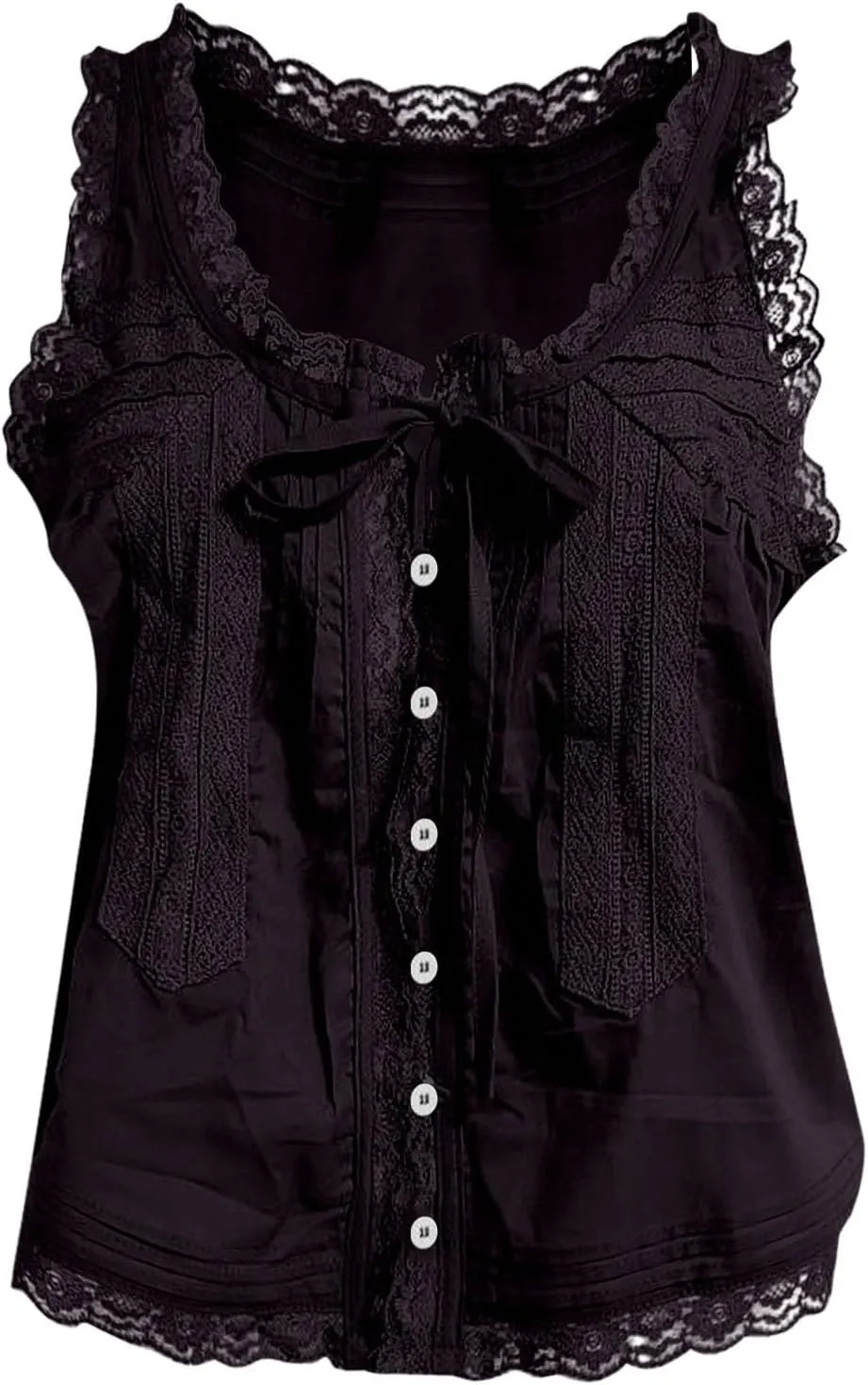 Summer Lace Camisole Tank Top for Women Cute Boho Tie Front Beach Y2K Sleeveless Shirt Crop Button Going Out Cami Tee