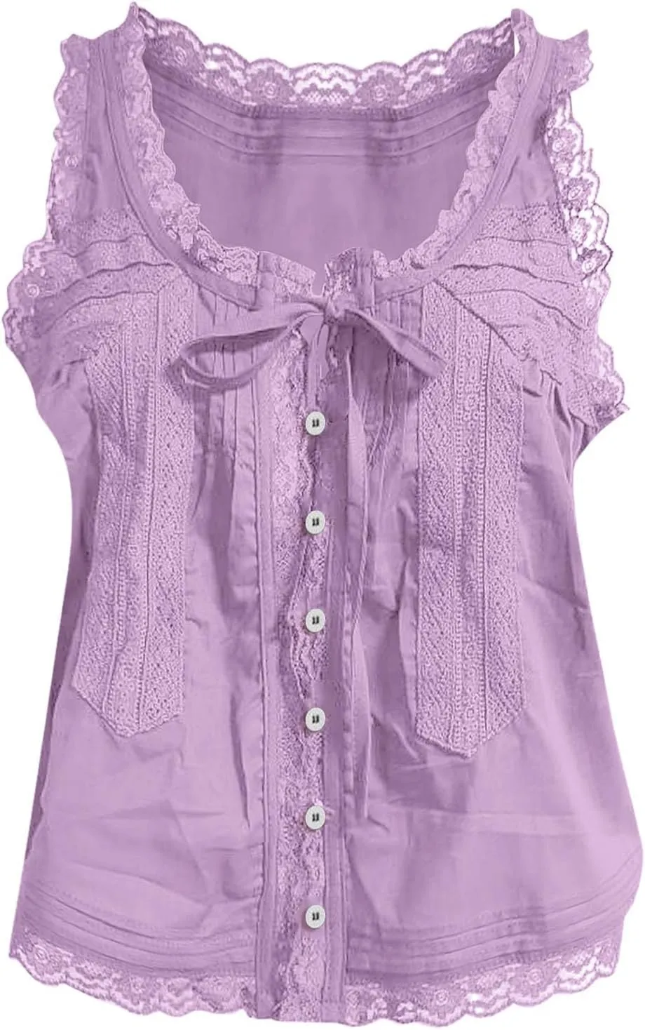 Summer Lace Camisole Tank Top for Women Cute Boho Tie Front Beach Y2K Sleeveless Shirt Crop Button Going Out Cami Tee
