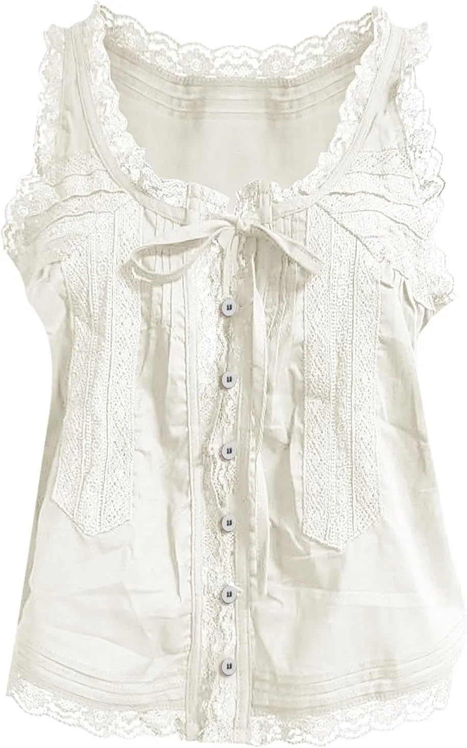 Summer Lace Camisole Tank Top for Women Cute Boho Tie Front Beach Y2K Sleeveless Shirt Crop Button Going Out Cami Tee