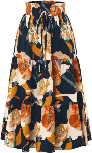 Summer Skirts for Women Fashion Pleated Colorful Vintage Flower Skirts Boho Tropical Hawaiian Clothes