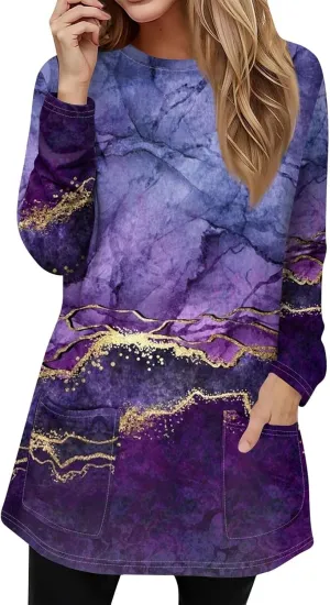 T-Shirt Women Fall Tunic Tops Plus Size Work Blouses Long Sleeve Winter Casual Tops Crew Neck Sweatshirts with Pockets