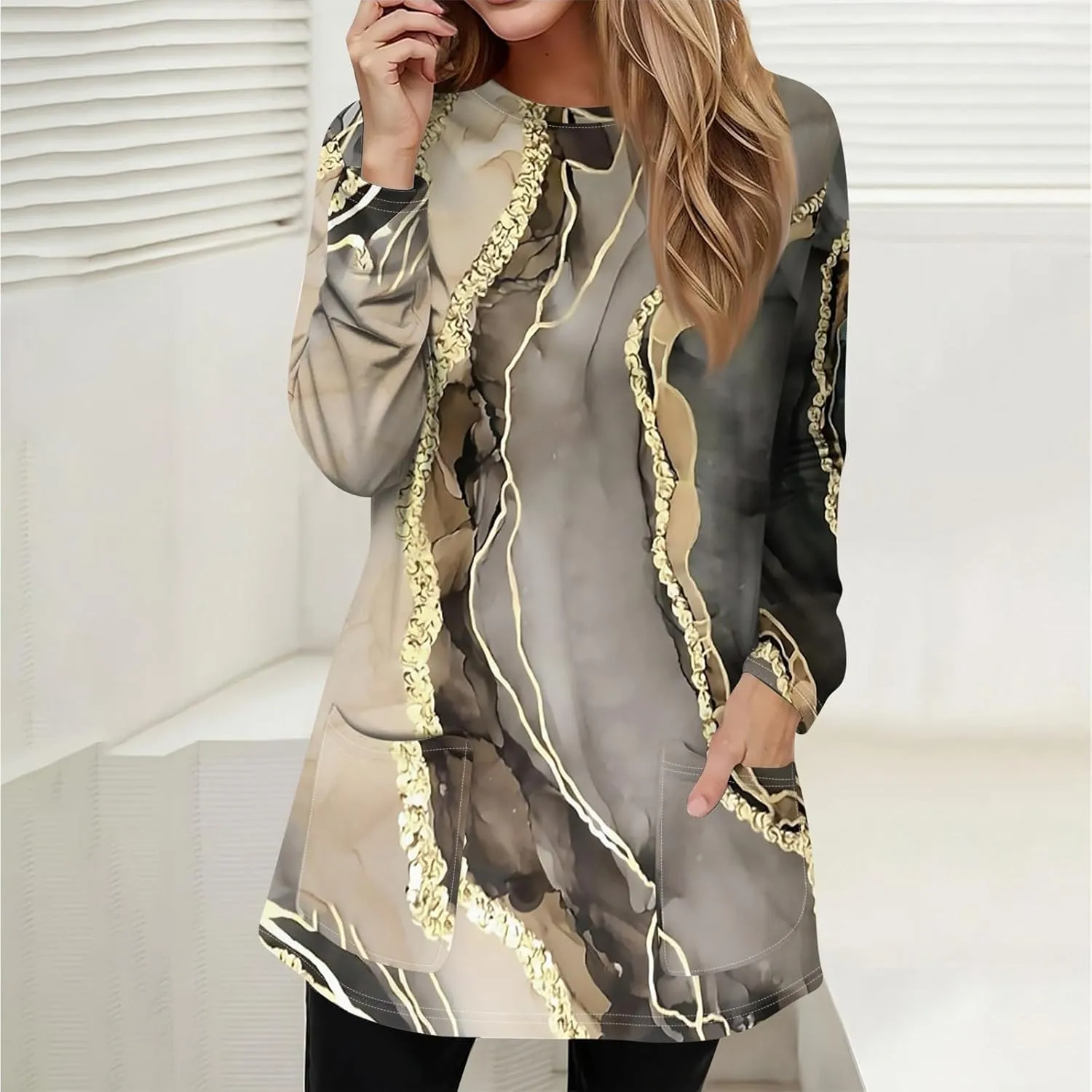 T-Shirt Women Fall Tunic Tops Plus Size Work Blouses Long Sleeve Winter Casual Tops Crew Neck Sweatshirts with Pockets