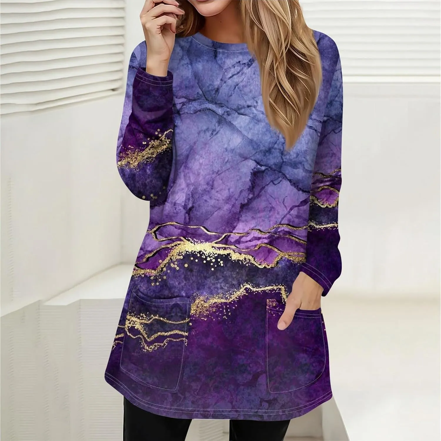 T-Shirt Women Fall Tunic Tops Plus Size Work Blouses Long Sleeve Winter Casual Tops Crew Neck Sweatshirts with Pockets
