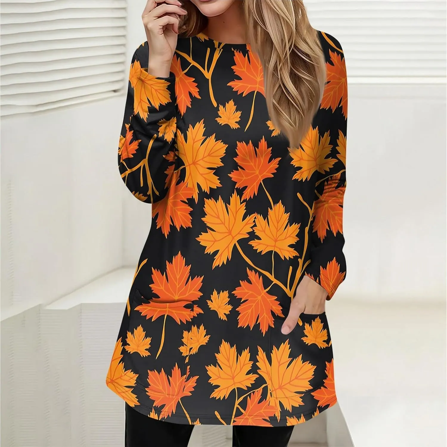 T-Shirt Women Fall Tunic Tops Plus Size Work Blouses Long Sleeve Winter Casual Tops Crew Neck Sweatshirts with Pockets