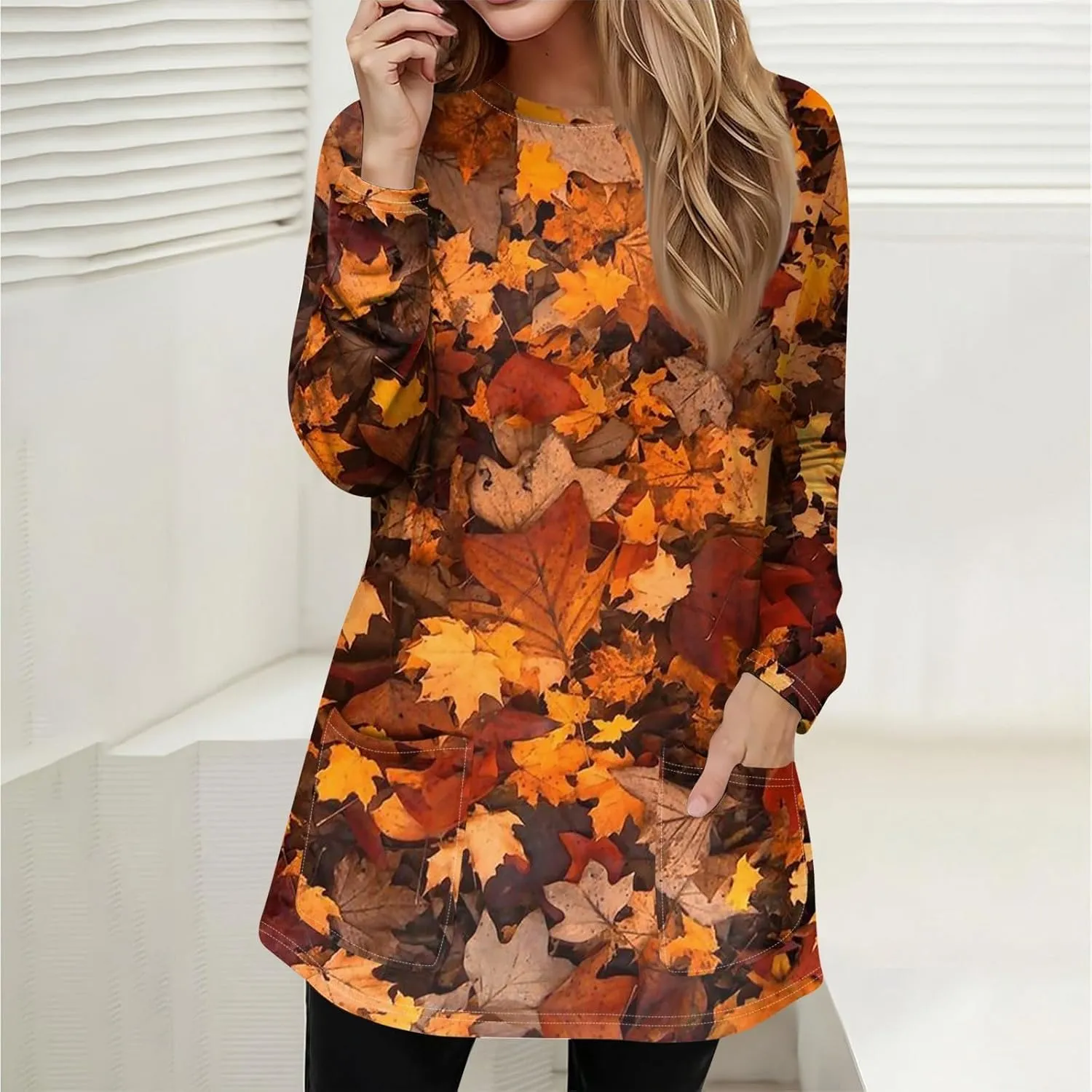 T-Shirt Women Fall Tunic Tops Plus Size Work Blouses Long Sleeve Winter Casual Tops Crew Neck Sweatshirts with Pockets