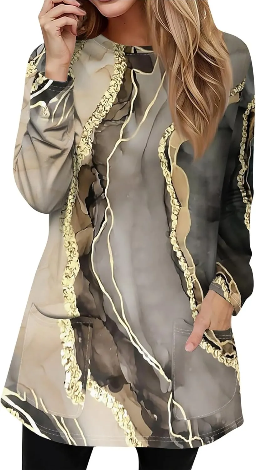 T-Shirt Women Fall Tunic Tops Plus Size Work Blouses Long Sleeve Winter Casual Tops Crew Neck Sweatshirts with Pockets