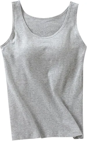 Tank Top for Women with Built in Bra Adjustable Strap Camisole Basic Cotton Cami Shirts