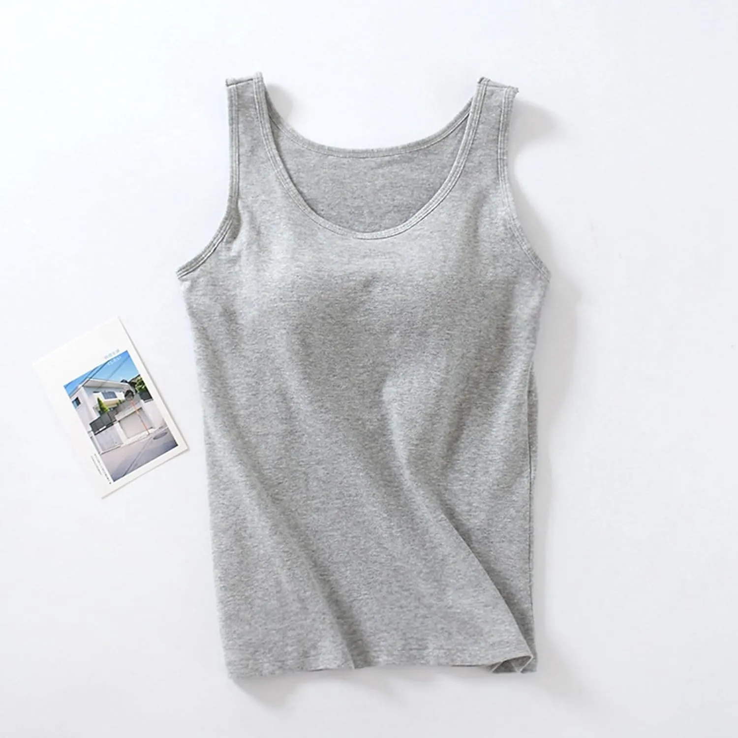 Tank Top for Women with Built in Bra Adjustable Strap Camisole Basic Cotton Cami Shirts