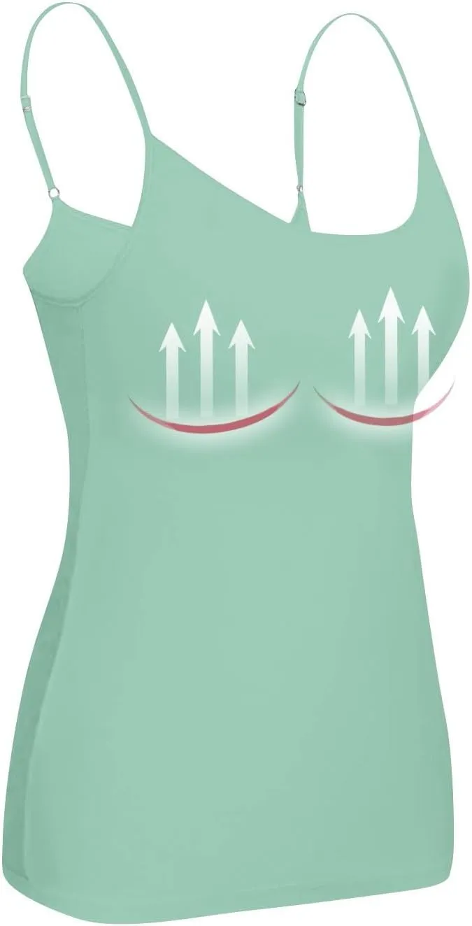 Tank Top with Built in Bra for Women Adjustable Spaghetti Strap Shelf Bra Camisole Tops Cotton Undershirts Cami